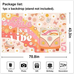 Mocsicka Groovy 5th Birthday Backdrop Banner Five is a Vibe Birthday Background
