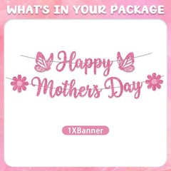 Mothers Day Banner Decorations, Happy 7 inches by 5 inches, Pink