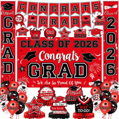 2026 Graduation Decorations, Red and Black Graduation Decorations Set with Congr