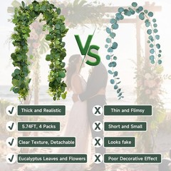 4 Packs 5.74 Ft Artificial Eucalyptus Garland Leaves with Flowers Artificial