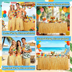 Luau Party Decorations, Grass Table Skirt for Tropical Hawaiian Party Decoration