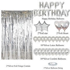 Silver Happy Birthday Decorations for Women Girls, Pink Happy Birthday Banner…