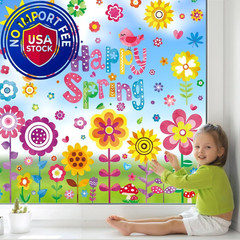 JOICEE 8 Sheets Spring Flowers Window Clings, Happy Flower Bird Yellow