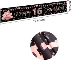Happy 16Th Birthday Banner Decorations for Girls, Rose Gold Sweet 16 Birthday Pa