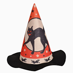 Vintage Halloween Felt Scratch Cat Witch Hat, 12.5″