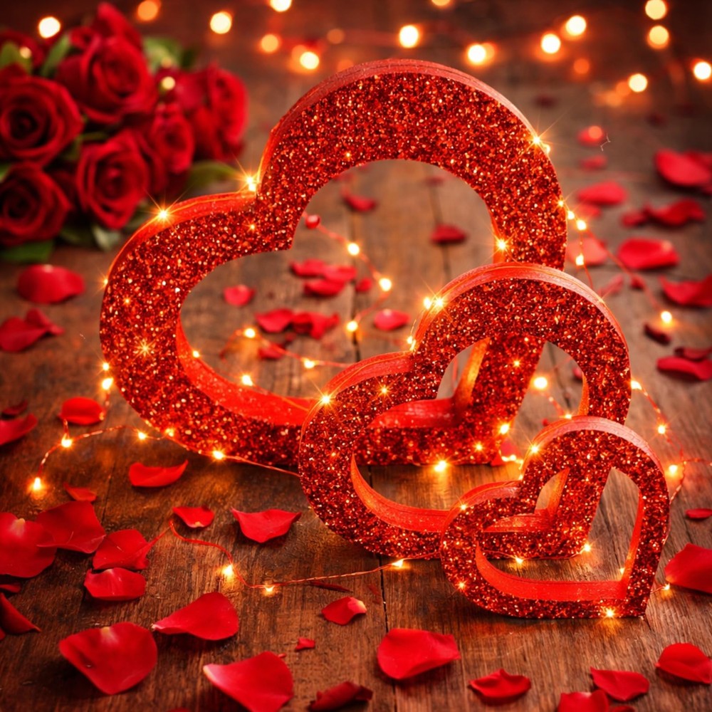 3 Pcs Galentines Day Decorations Heart Wooden Sign Centerpiece for Table Vale…