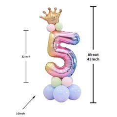 32″Large Size Rainbow Number 1 Balloon Set Children’s Birthday Party Aluminum…