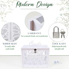 PVC Hollow Wedding Envelope Box with Lock and Card Sign, Secure Money Box