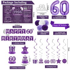 Purple 60Th Birthday Decorations for Women – Back in 1966 Backdrop, Banner, Swir