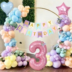 3rd Decoration for Girls,Easter Pastel Rainbow Macaron 3rd Balloon Number 3 B…