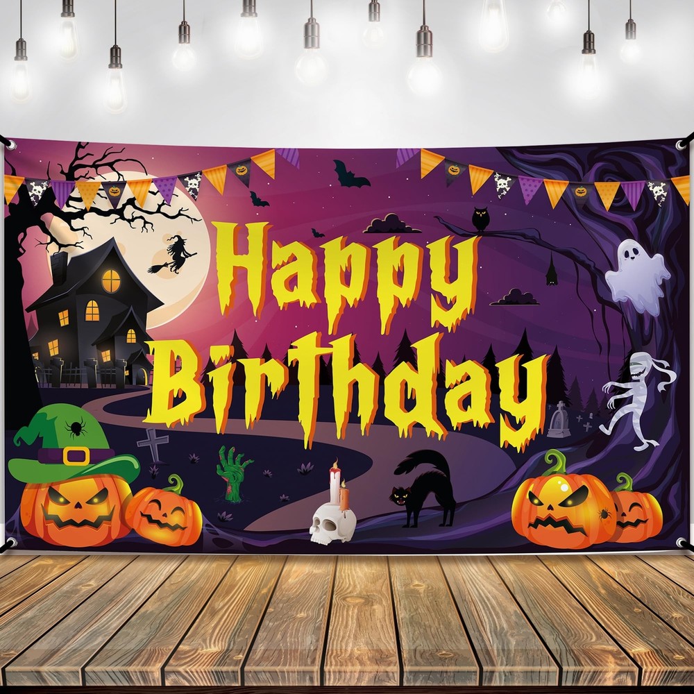 KatchOn, Happy Birthday Halloween Banner – XtraLarge, 72×44 Inch | Purple Hal…