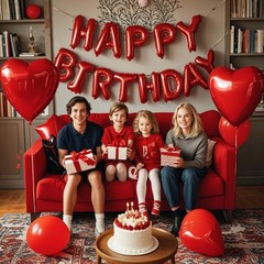27 Pcs Red Birthday Decorations, 3D Foil Red Happy Birthday Balloon Banner, P…