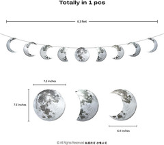 Silver Moon Wall Decor Hanging 9 Phases Moon Banner Party Decorations Aesthetic