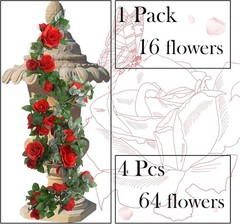 4 Pack Artificial Rose Vine Garland Fake Roses Flowers Plants Vines Hanging