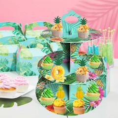 3 Tier Luau Cupcake Stand Hawaiian Themed Party Decorations Tropical Flowers Cup