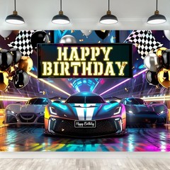 racing car Happy Birthday Photography Backdrop Background Banner Party Decor