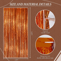 3 Pack Foil Fringe Backdrop – Bronze Shiny Tinsel Curtains for Party Decoration/