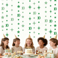 Green 10Th Birthday Decorations Number 10 Circle Dot Star Garland Glitter Stream