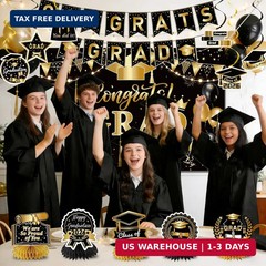 2026 Graduation Party Decorations Black and Gold Congrats Grad Banner Backdrop T
