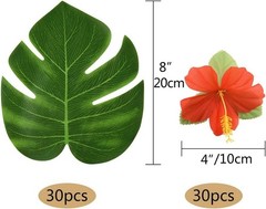 Stunning Tropical Decoration Set – 30 Leaves & 30 Flowers for Summer Parties