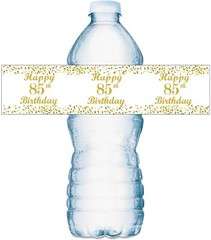 85th Birthday Water Bottle Labels; Set of 20 Waterproof Water Bottle Wrappers