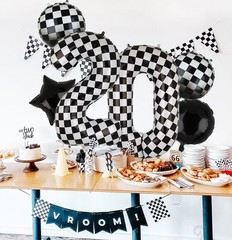 40 Inch Checkered Number Balloon 0 Black and White Race Car Birthday Balloons…