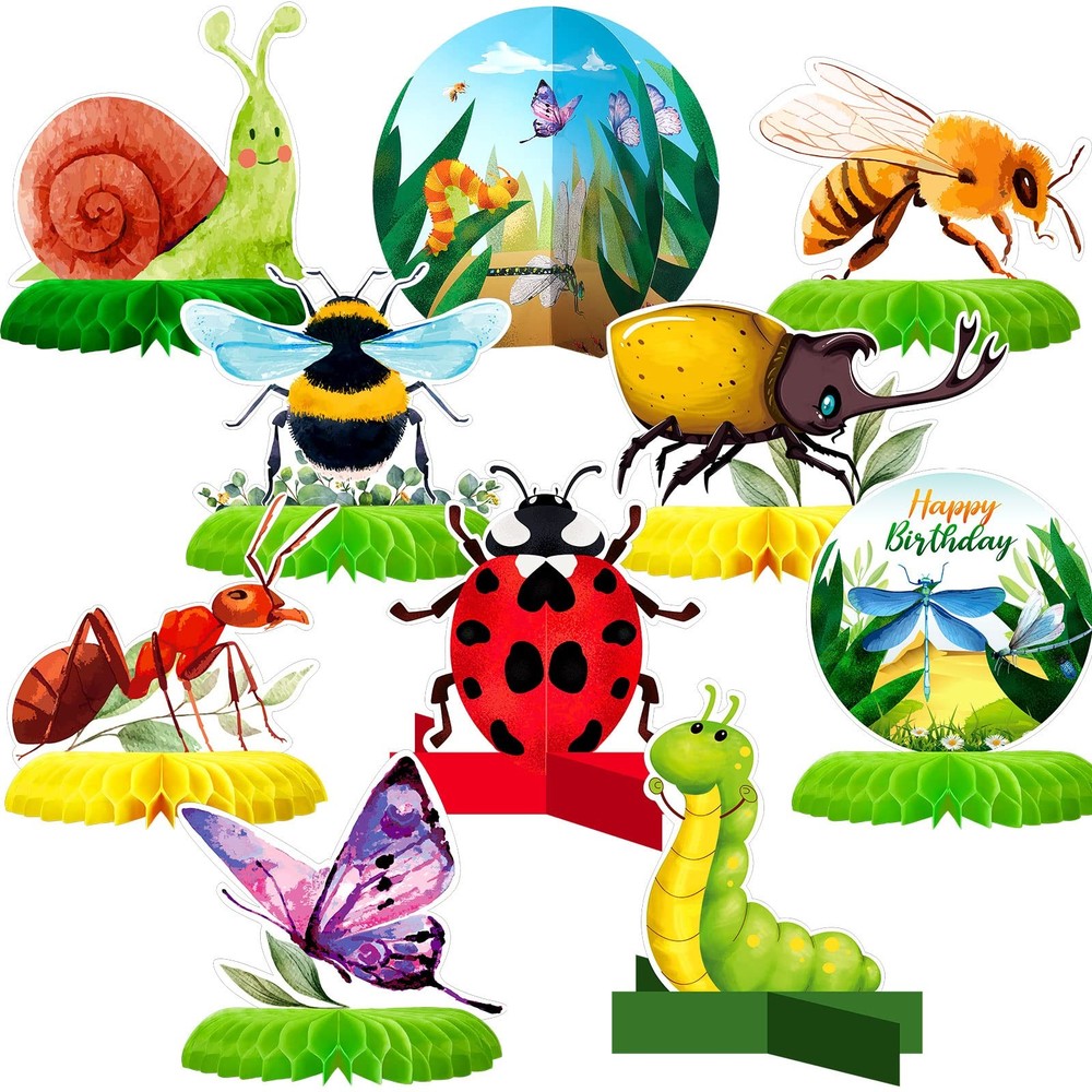 10 Pieces Bugs Party Decorations Kit Including 7 Bug Print Table Honeycomb Ce…