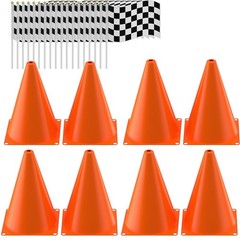 Traffic Cones with Racing Checkered Flags-8 Traffic Cones With Hole on Top, 1…