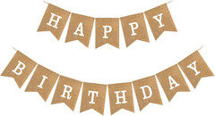Happy Birthday Burlap Banner Pre-Strung Gold Letters Party Decoration 18.4ft