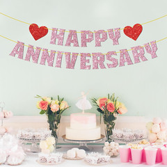 Happy Anniversary Banner Pink Glitter 10Th 20Th 30Th Wedding Birthday Anniversar