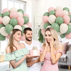 Pink and Green Balloons, 60pcs 12inch Sage Green Light Pink Sand White Balloo…