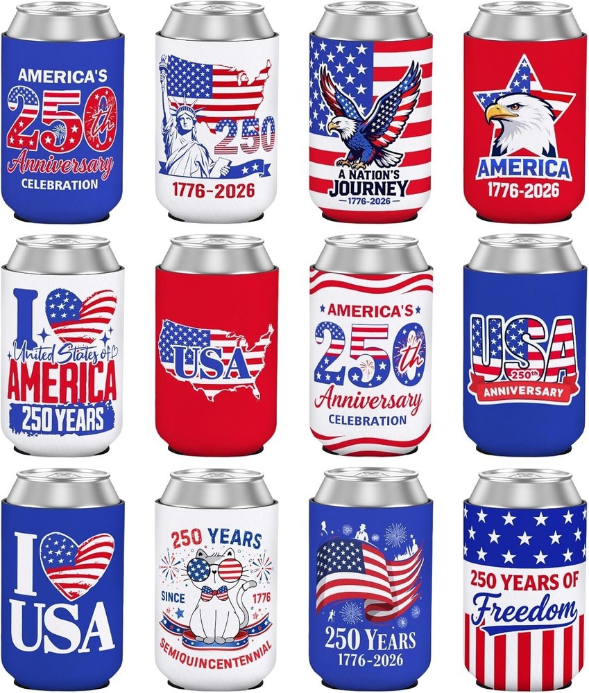 4th of July Decorations Can Cooler Sleeves 250th Anniversary Insulated Can Coole