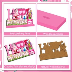 4 PCS Mother’s Day Decorations Wood Table Centerpieces Pink I Love U Mom