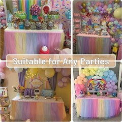 72in Rainbow Tulle Table Skirts for Rectangle Tables 6/4ft, 2-Layer Pastel Co…