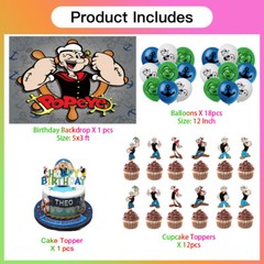 Popeye Birthday Party Supplies Set Plates Balloons Cake Toppers Banner for Kids