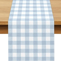 Dusty Blue Gingham Table Runner Blue Checkered Boy Girl Baby Shower Birthday