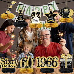 9 Pcs 60Th Birthday Decorations Honeycomb Centerpieces for Women Men, Black Gold