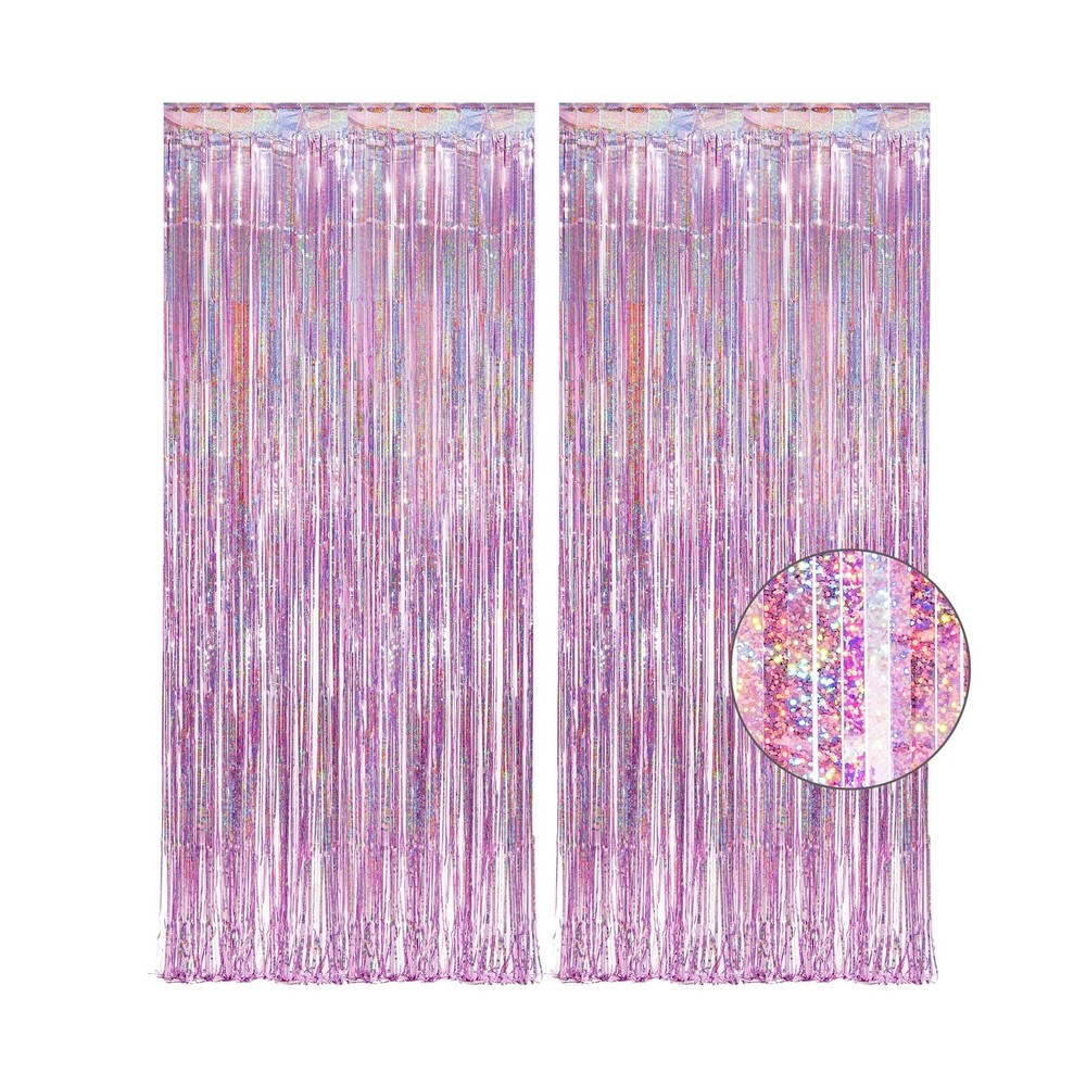 Pink Tinsel Curtain Party Backdrop – GREATRIL Foil Fringe Curtain Lilac Pink …