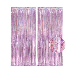 Pink Tinsel Curtain Party Backdrop – GREATRIL Foil Fringe Curtain Lilac Pink …