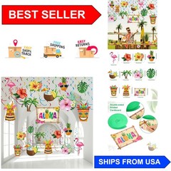 Tropical Themed Hanging Decorations – 30-Piece Luau Swirl Set for Fun Parties