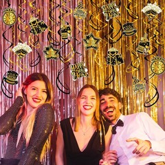 40 PCS 2026 Happy New Year Decorations Hanging Swirls Black Gold Party NYE