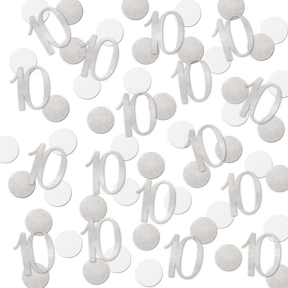 Silver Glitter 10 Confetti 10th Birthday Number Table Decoration 200 PCS