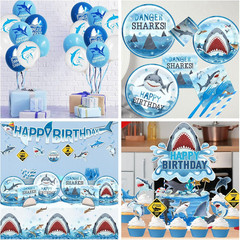 Shark Birthday Party Decorations, 190Pcs Shark Party Supplies Tableware Set with