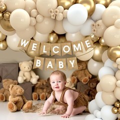 Boho Baby Shower Decorations-97Pcs Burlap Grain Baby Boxes,Nude and Gold Ball…