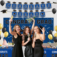 Graduation Decorations 2026 Blue Class of 2026 Banner Backdrop Tablecloth Set