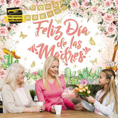 Feliz Dia De Las Madres Banner Backdrop 7X5Ft Rose Gold Flowers Happy Mothers Da