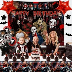 Horror Birthday Party Decorations – 50 Pcs Halloween Theme Kit with Banner, B…