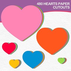 Heart Paper Cutouts Bulk Valentine Day Classroom Decor Rainbow Colors 480 PCS