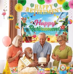 Beach Happy RETIREMENT PARTY Decorations, Aloha Hawaiian Tropical Luau Party
