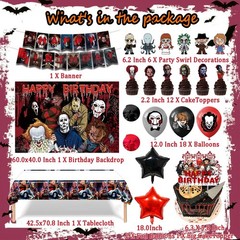 Horror Birthday Party Decorations – 50 Pcs Halloween Theme Kit with Banner, B…